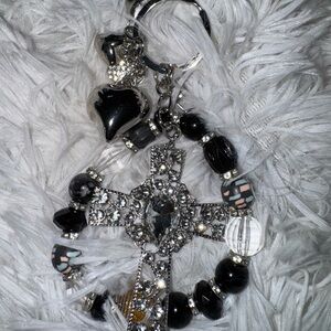 *66* Elegant Silver and Black Cross Pendant bag charm/keychain